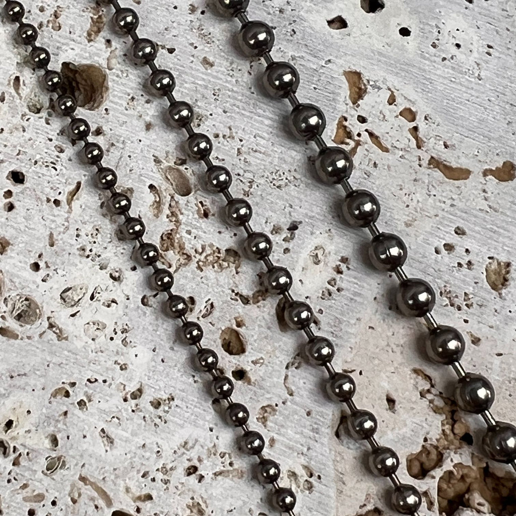 titanium beaded chains in 2.4mm 3mm and 4mm sizes and plain. finish