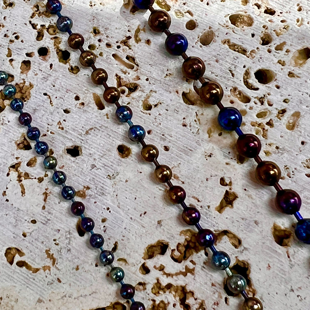 titanium beaded chains in 2.4mm 3mm and 4mm sizes and hot spot anodizing