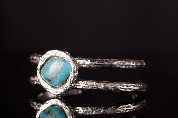 Sterling Silver Double Open Bangle Turquoise Bracelet - Ti Survival