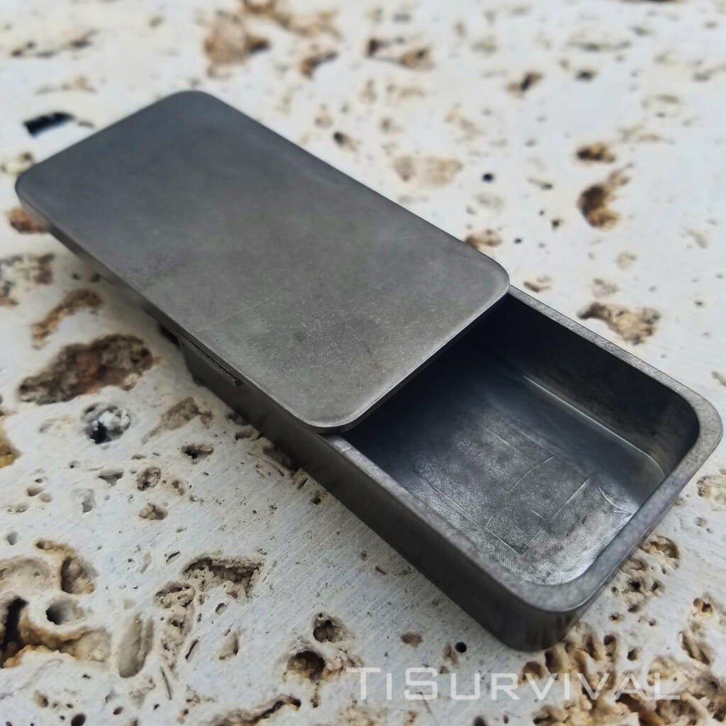 Exo Vault Titanium Storage Stash Box Stonewashed Finish - Ti Survival