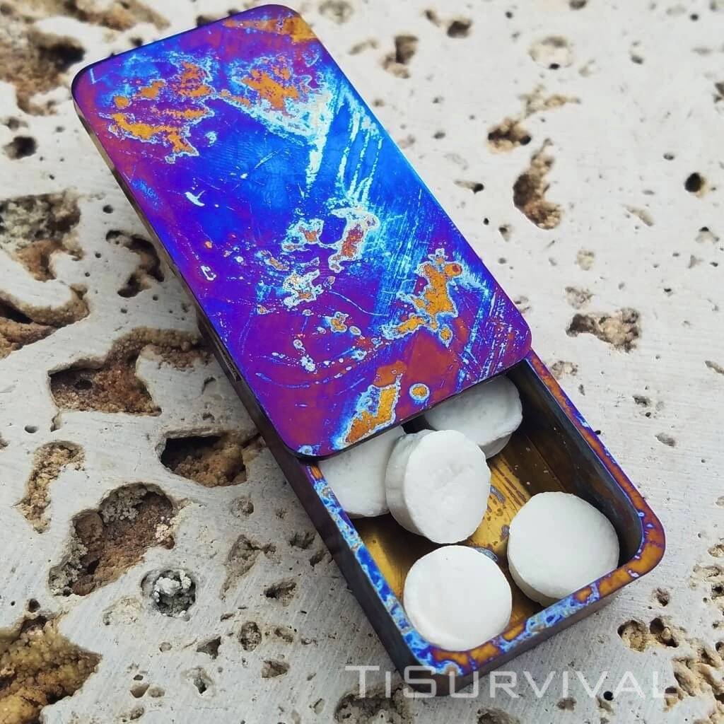 Exo Vault Titanium Storage Stash Box Blue Smoke Anodizing - Ti Survival