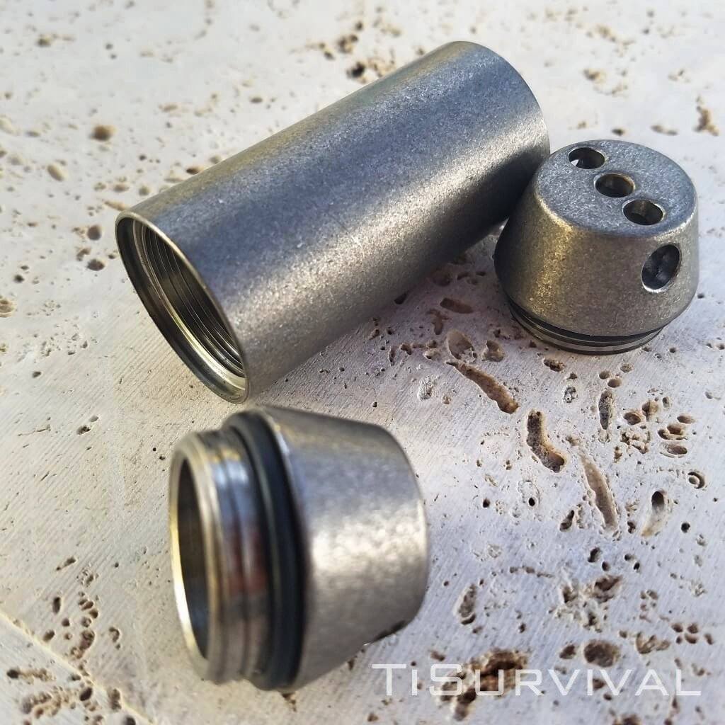Exo Tube Titanium Waterproof Storage Capsule Dual Cap Design - Ti Survival