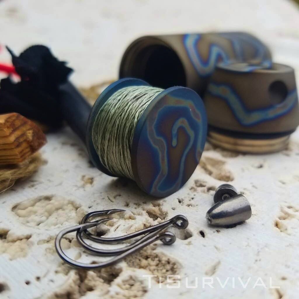 Exo Tube Titanium Waterproof Storage Capsule with Spectra Spool - Ti Survival