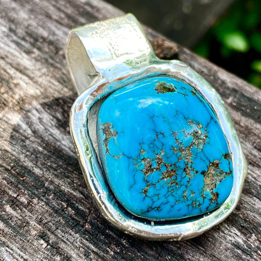 Large Turquoise & Sterling Silver Pendant - Ti Survival