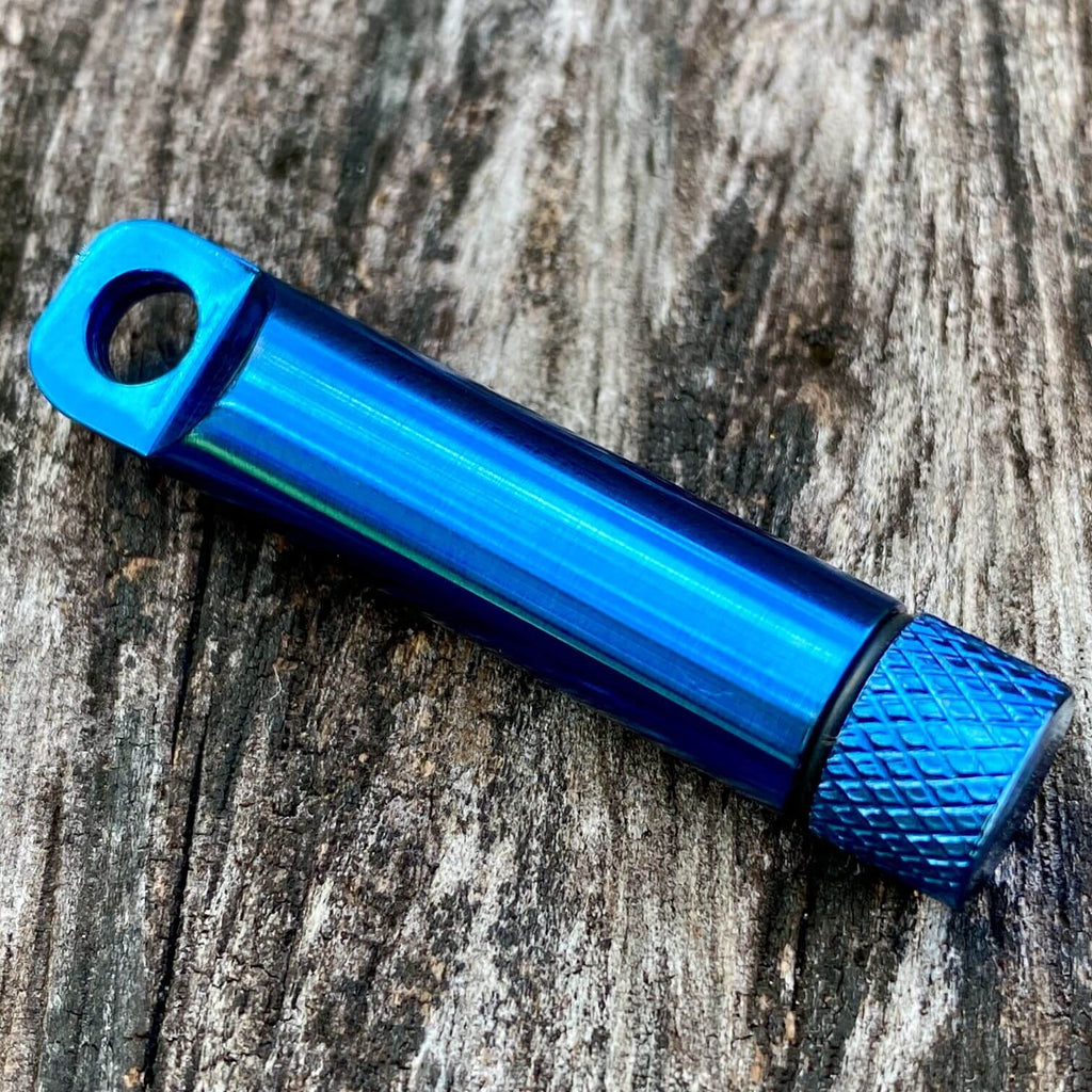 blue anodized titanium nitro pod capsule pill fob